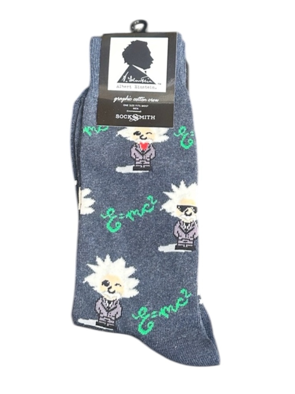 ❤️🆕 SOCK SMITH Men's Novelty Gray Cotton Crew Socks - Albert Einstein Design